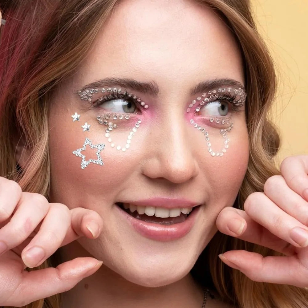 5D Clear Star Self Adhesive Face Gem Stickers Temporary Tattoo Shiny Hollow Star Hair/Face/Body Gems Jewels Craft DIY Decoration HIP