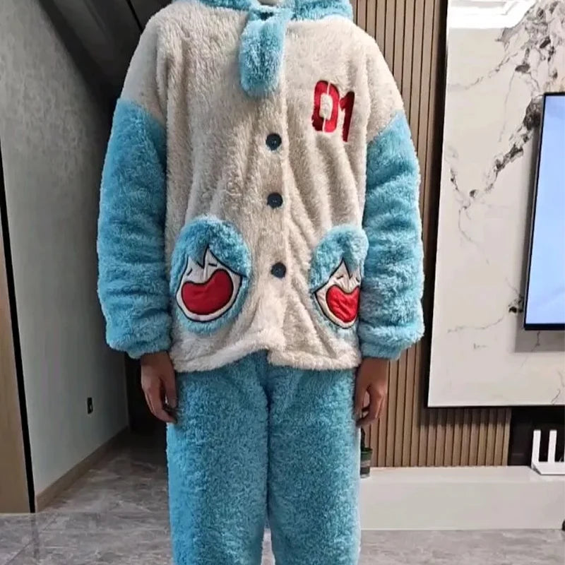Hatsune Miku Coral Fleece Nightgown & Pants Set – Unisex Anime Sleepwear Set HIP