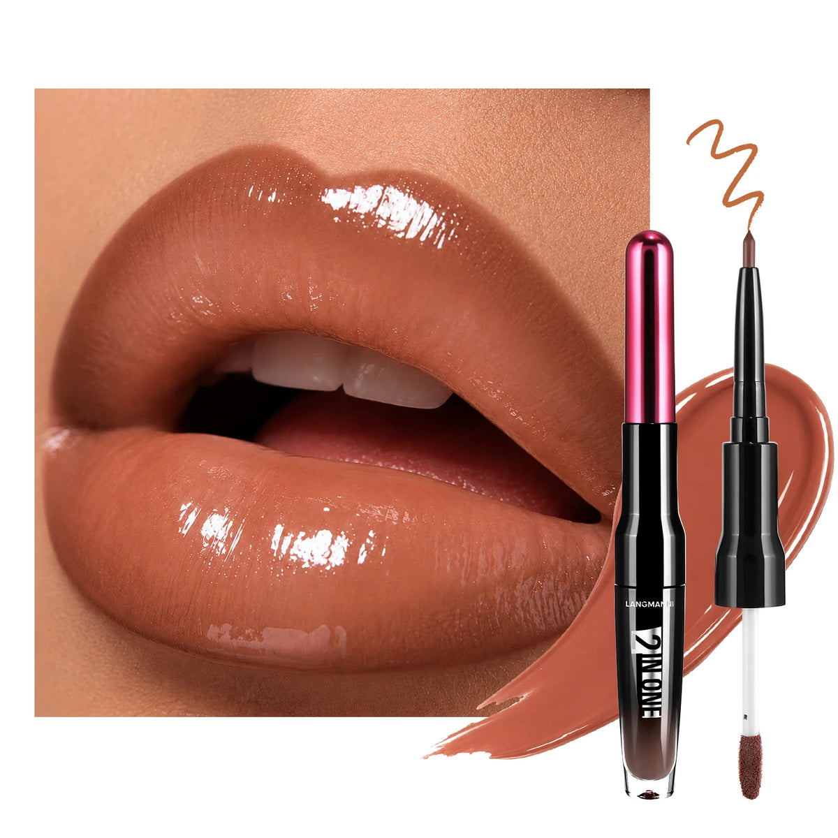 Dual End Wine Bottle Lip Makeup Matte Lip Liner Pen Mirror Glossy Lipgloss Long Lasting Moisturizing Shiny Lip Contour Cosmetic HIP 07