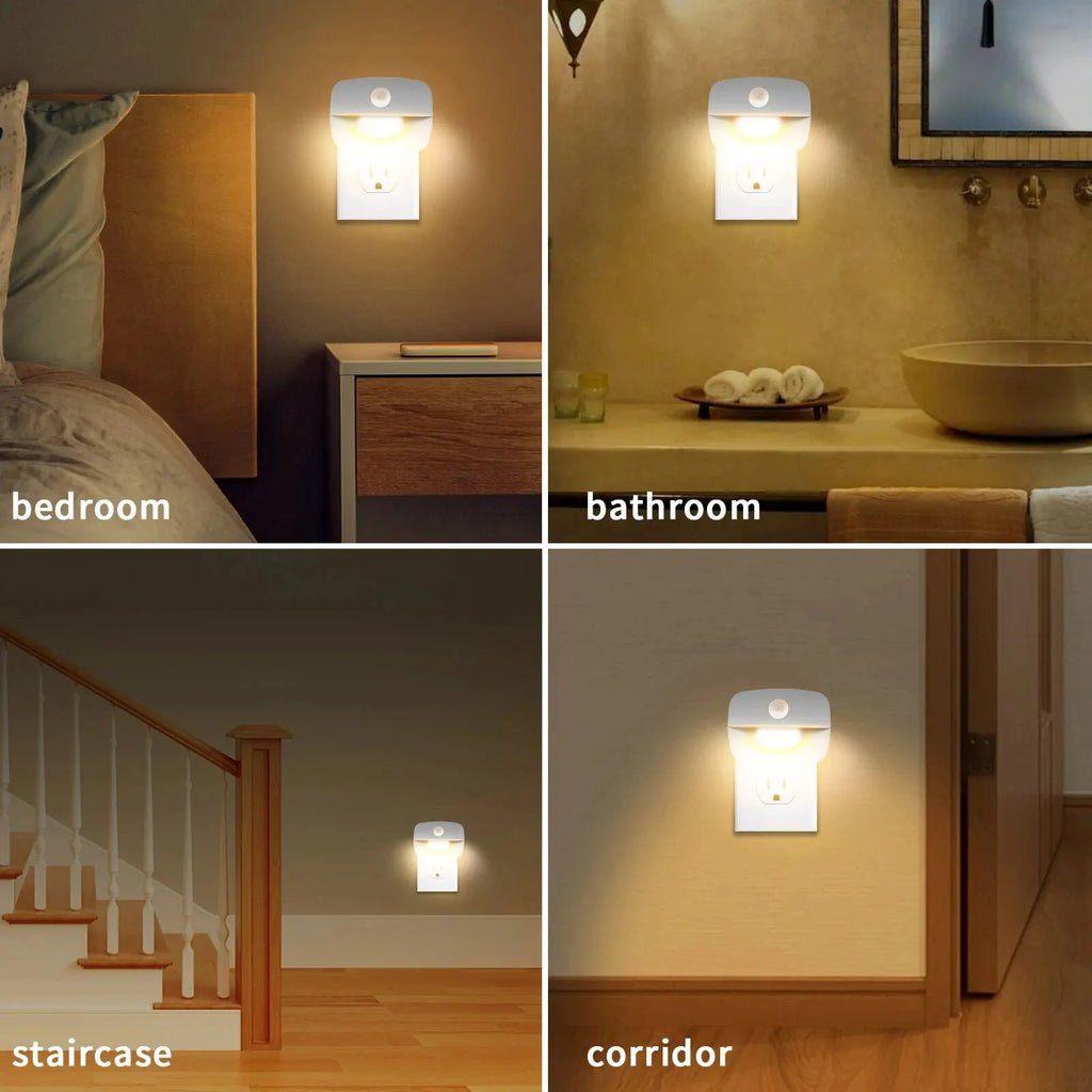 LED Night Light With Motion Sensor Light EU US Plug Socket Lamps Children Night Lights Wireless Wall Bedside Bedroom Night Lamp HIP