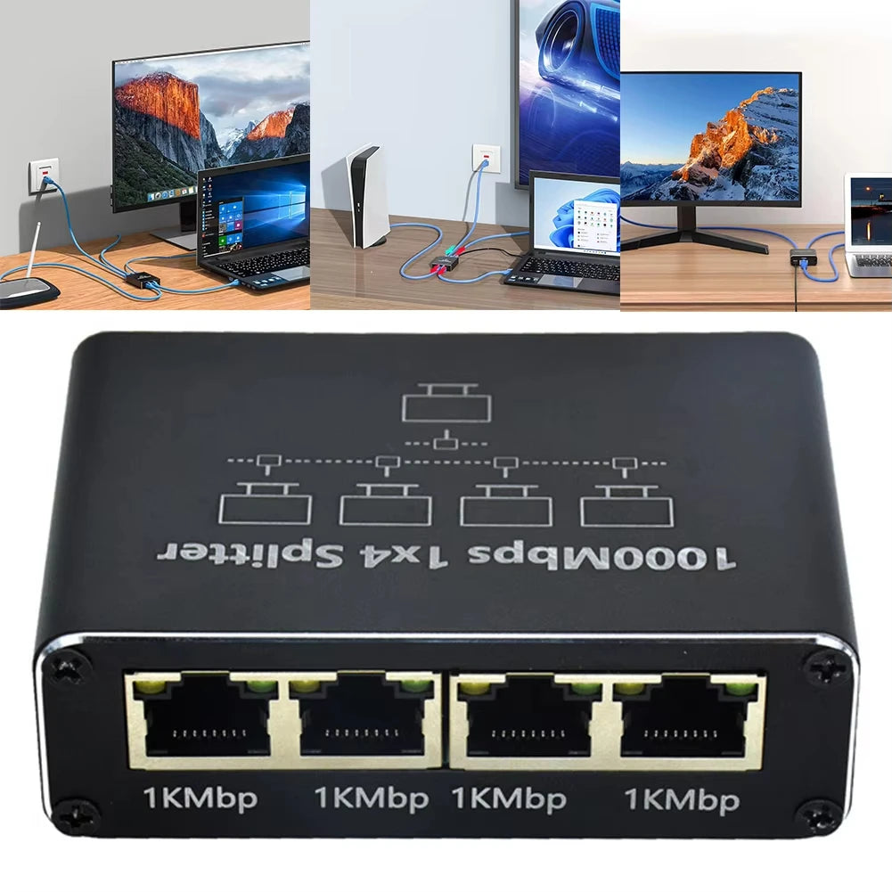 1 to 2/4 Port Gigabit Ethernet Splitter 1000Mbps RJ45 Hub Ethernet Network Splitter HIP