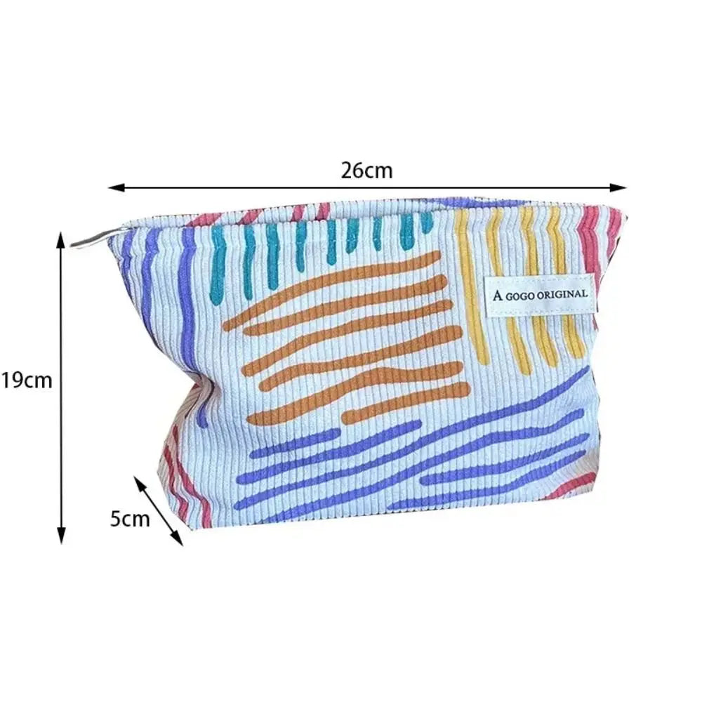 Corduroy Travel Makeup Bag – Striped Cosmetic Organizer Pouch Makeup Organizer Bag HIP