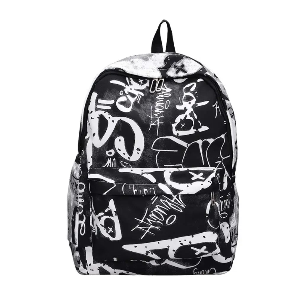 Women's Nylon Graffiti Backpack – Large Capacity & Waterproof Women's Backpack HIP Black