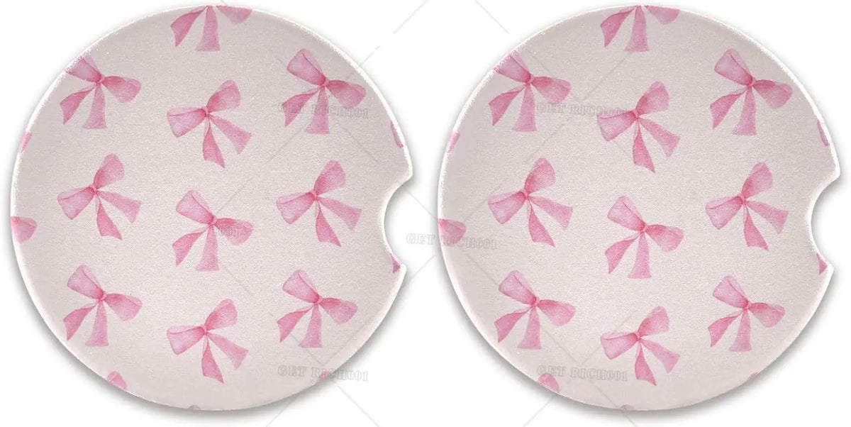 Kawaii Pink Bow Car Cup Holder Coasters – 2 Pack Ceramic Cork Car Cup Holder Coasters HIP