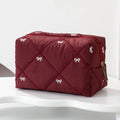Bow Quilted Makeup Bag – Large Cosmetic Organizer Pouch Cosmetic Makeup Bag HIP Red