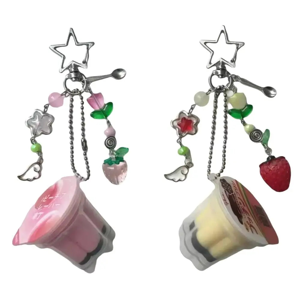 Japanese Pudding Keychain – Retro Boho Beads Charm Pendant Novelty Keychain HIP