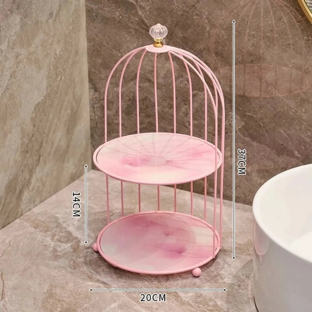 Double-Layer Iron Birdcage Makeup Storage Shelf | Vanity Organizer Cosmetic Storage Shelf HIP