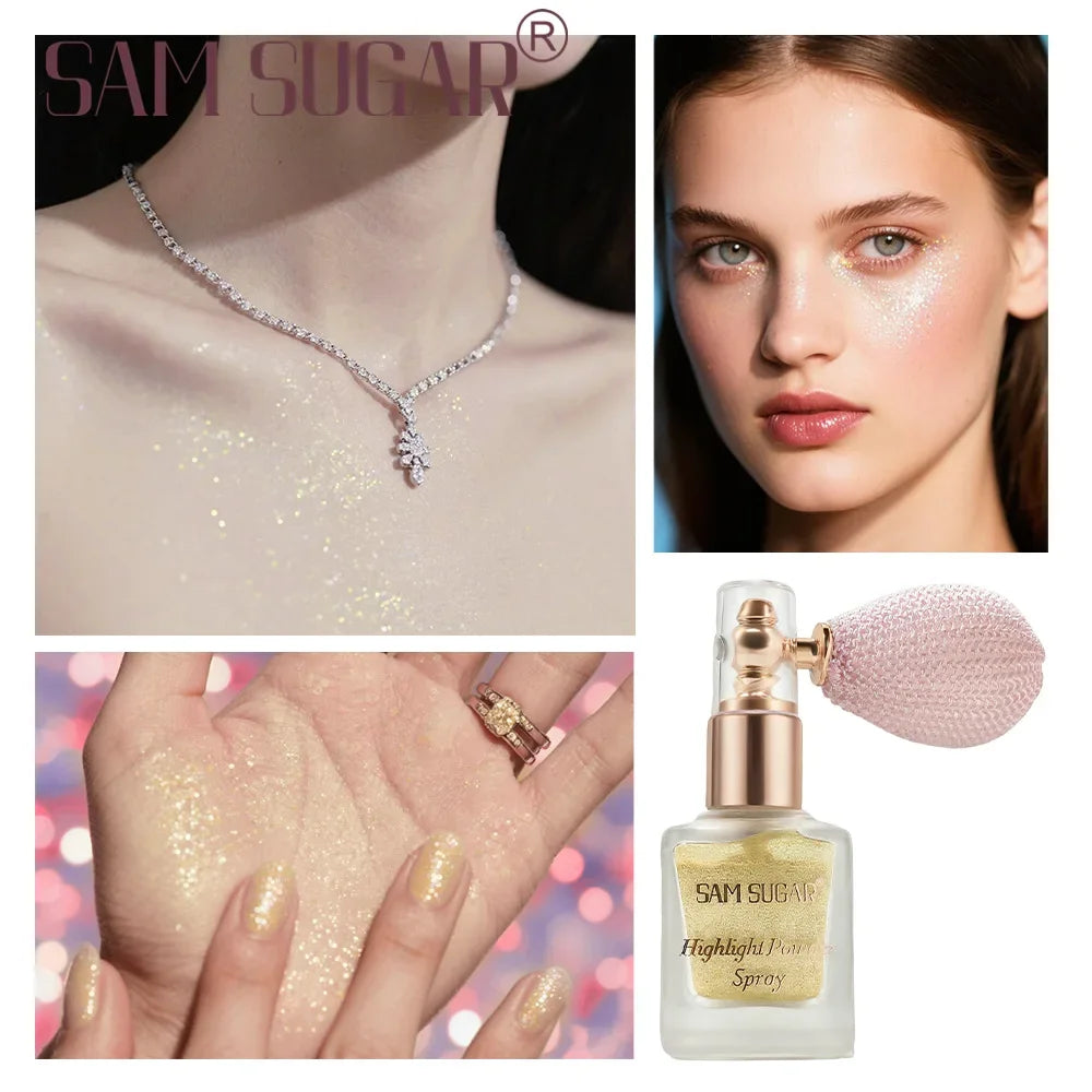 SAM SUGAR Fine Glitter Highlighter Spray – Face & Body Shimmer Highlighter Spray HIP