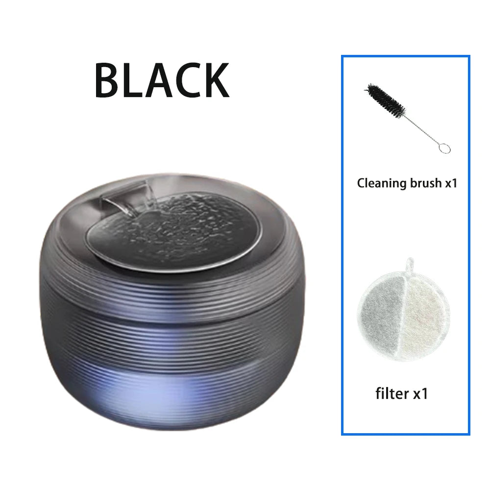 Smart Ultra Quiet Waterfall ﻿ 2.5L Cat Water Dispenser with Smart Pump Pet Water Fountain for Cats and Dogs Built-in LED Light HIP Black-filter 2.5L