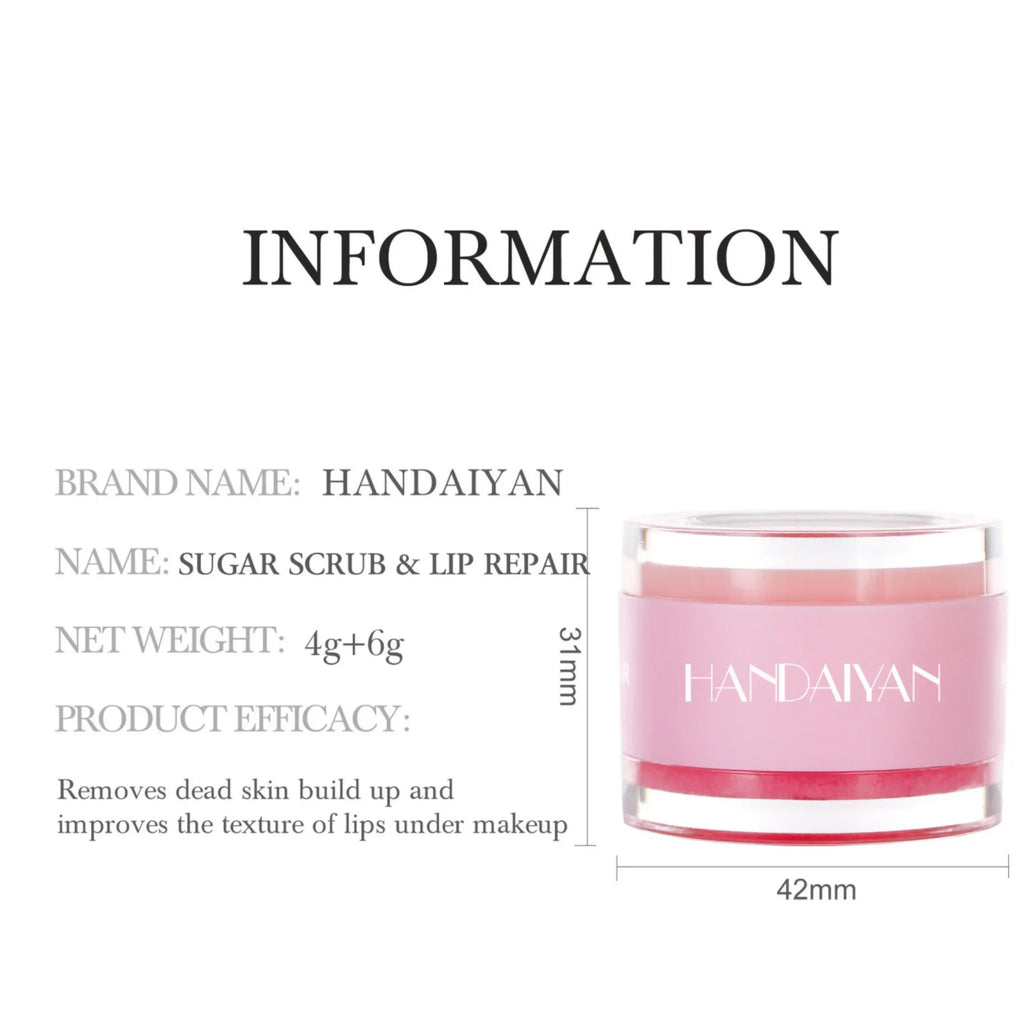 HANDAIYAN 2-in-1 Sugar Scrub Lip Balm & Repair Mask Lip Scrub Balm HIP