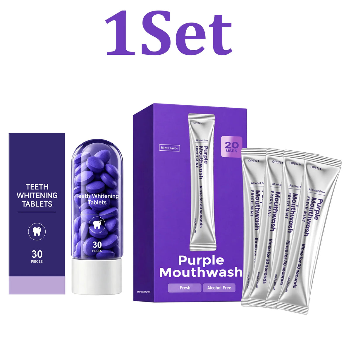 Purple Toothpaste Tablets & Mint Mouthwash Sachet Travel Kit Travel Oral Care Kit HIP 1 Set