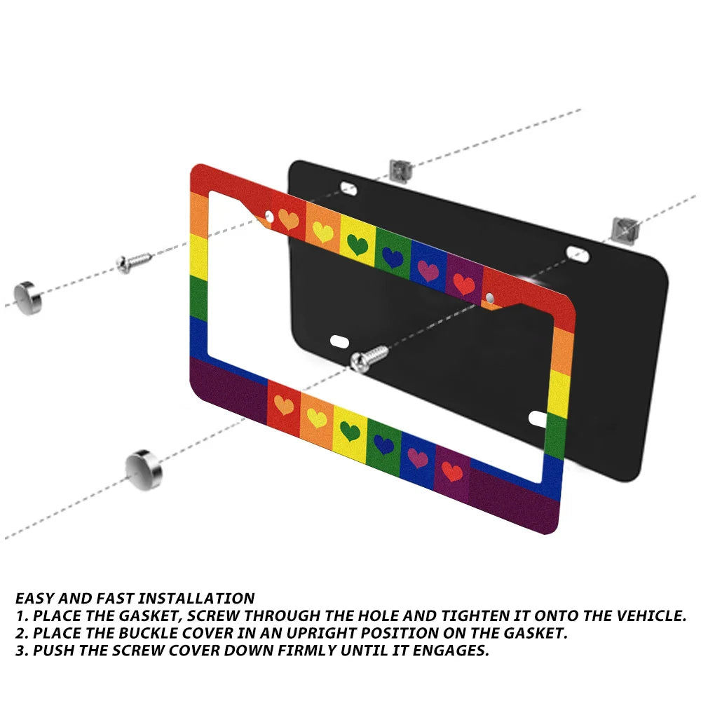 2-Pack Rainbow Heart Aluminum License Plate Frames | HIP License Plate Frame HIP