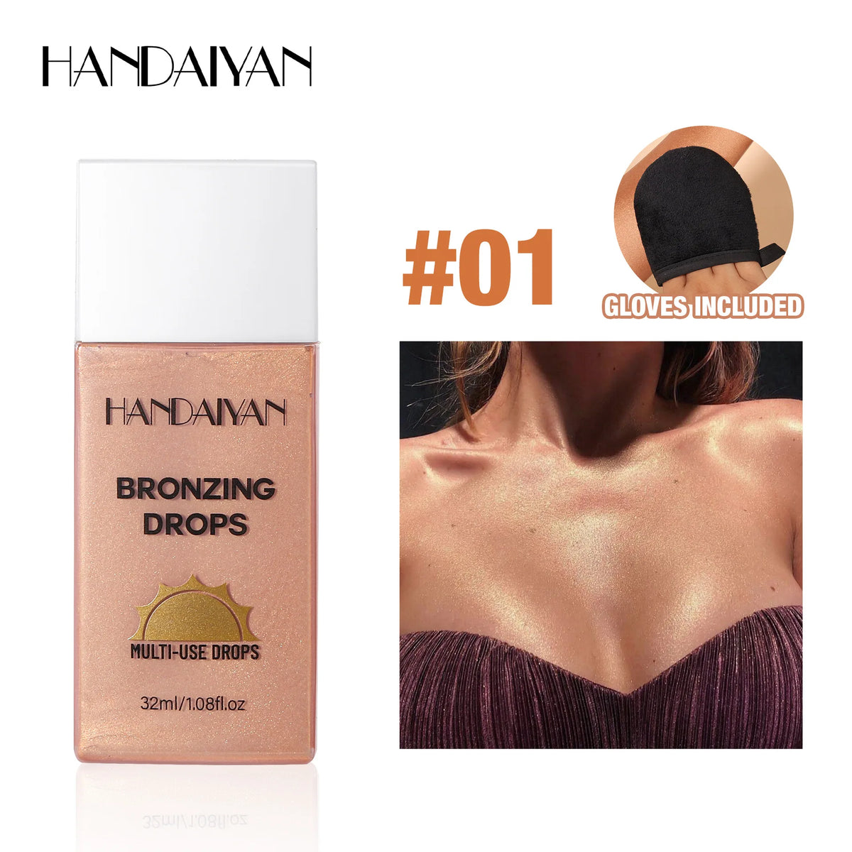 Handaiyan Liquid Bronzer Matte Tanning Cream – Waterproof 32ml Liquid Body Bronzer HIP 01