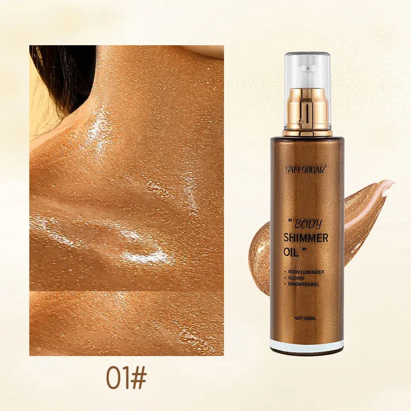 SAM SUGAR Pearl Rose Gold Shimmer Oil Highlighter 100ml Body Shimmer Oil HIP 01 100ml