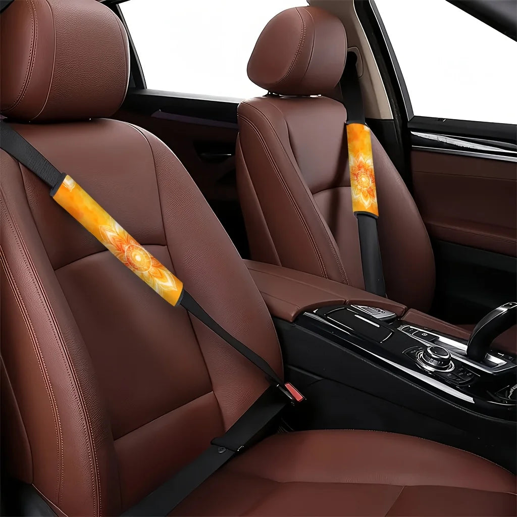 2-Pack Lotus Pattern Car Seat Belt Covers – Orange & White Seat Belt Cover HIP