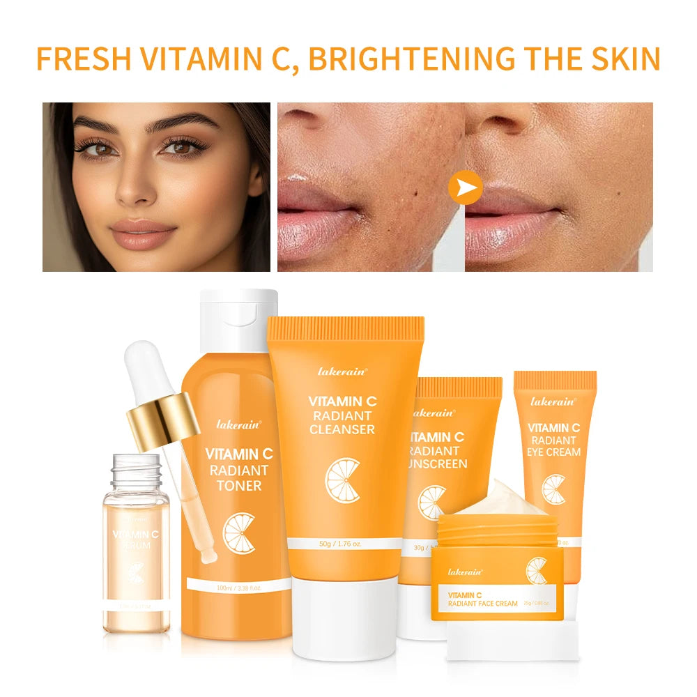 6pcs Vitamin C SkinCare Set Facial Cleanser Toner Serum Eye Cream Serum Moisturizer Eye Cream Gift for Women Girl HIP