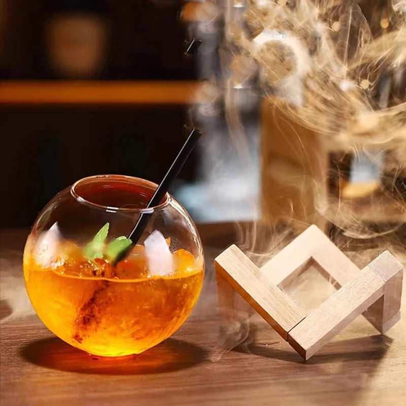 480ml Spherical Cocktail Glass with Wood Stand | Bar Glassware Cocktail Glass HIP
