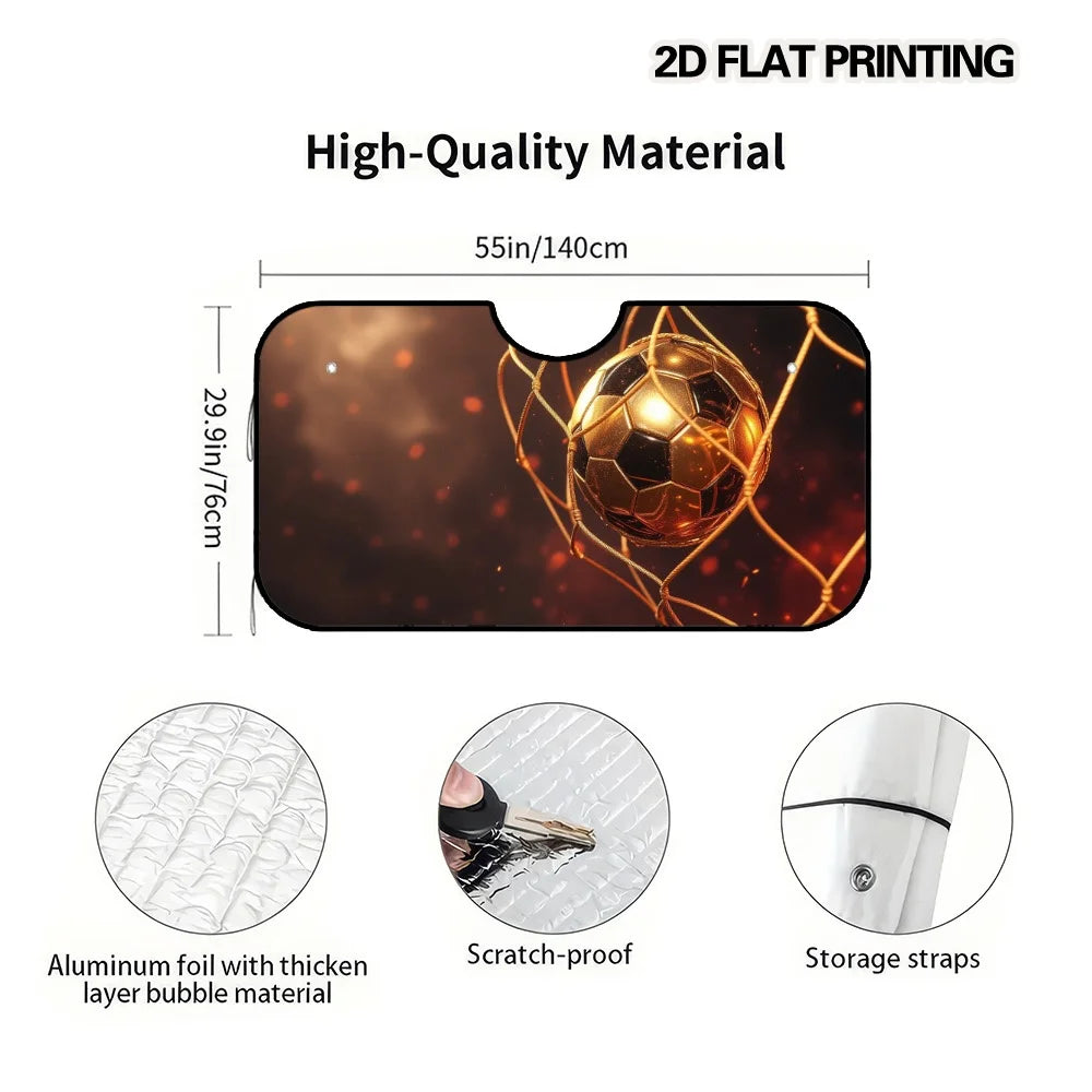 Golden Soccer Ball Car Sun Visor – Polyester Suction Cup Car Sun Visor Cover HIP