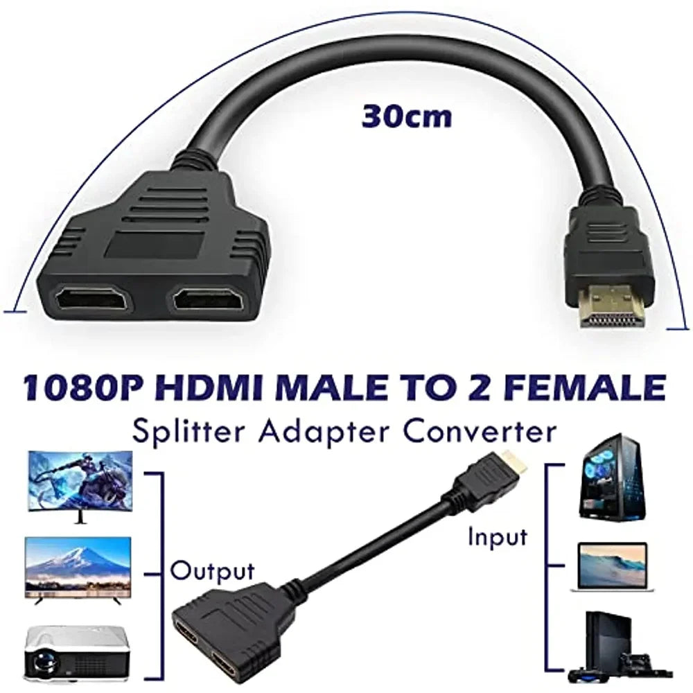1080P HDMI Splitter Cable 1 In 2 Out – Male to Dual Female HDMI Splitter Cable HIP