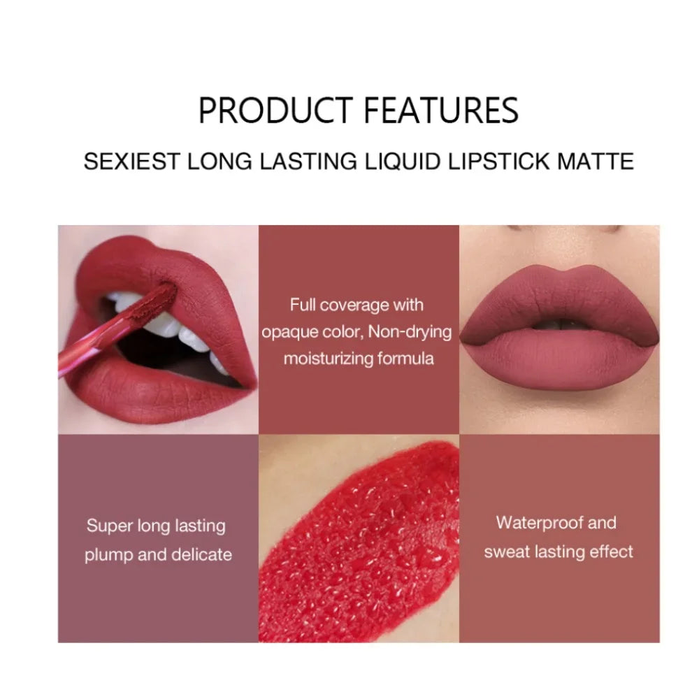 Handaiyan 12-Color Matte Velvet Liquid Lipstick – Waterproof Matte Liquid Lipstick HIP