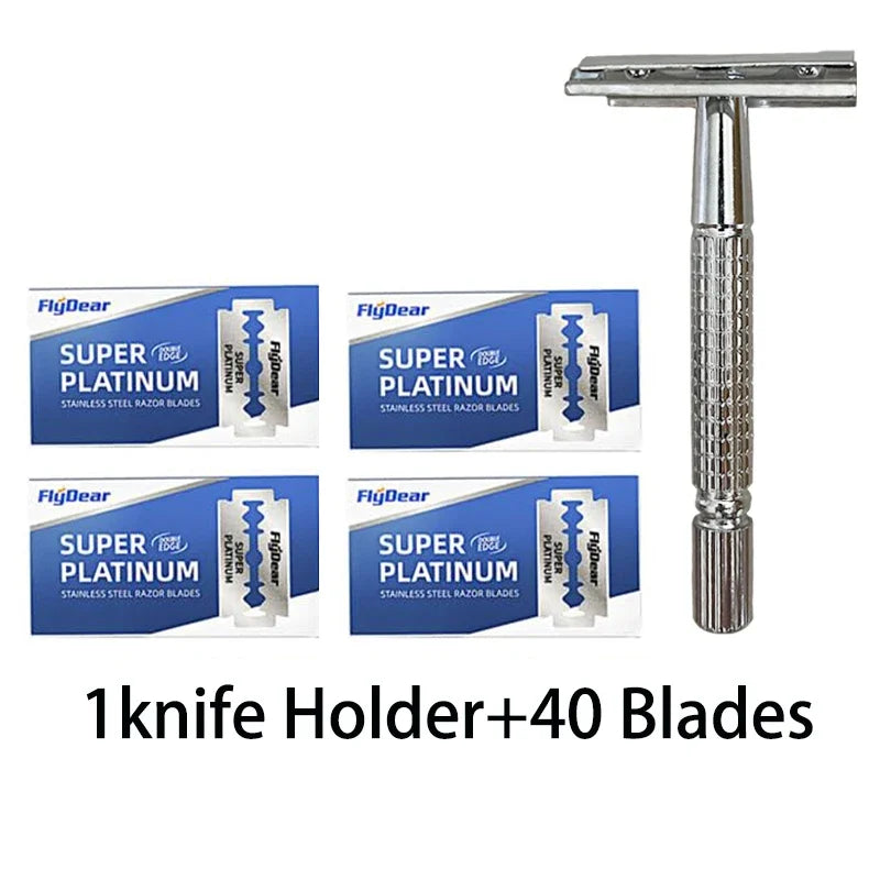 Men's Double-Edged Safety Razor – Stainless Steel Barber Shaver Safety Razor HIP C576-Sliver 40Blades