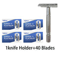Men's Double-Edged Safety Razor – Stainless Steel Barber Shaver Safety Razor HIP C576-Sliver 40Blades