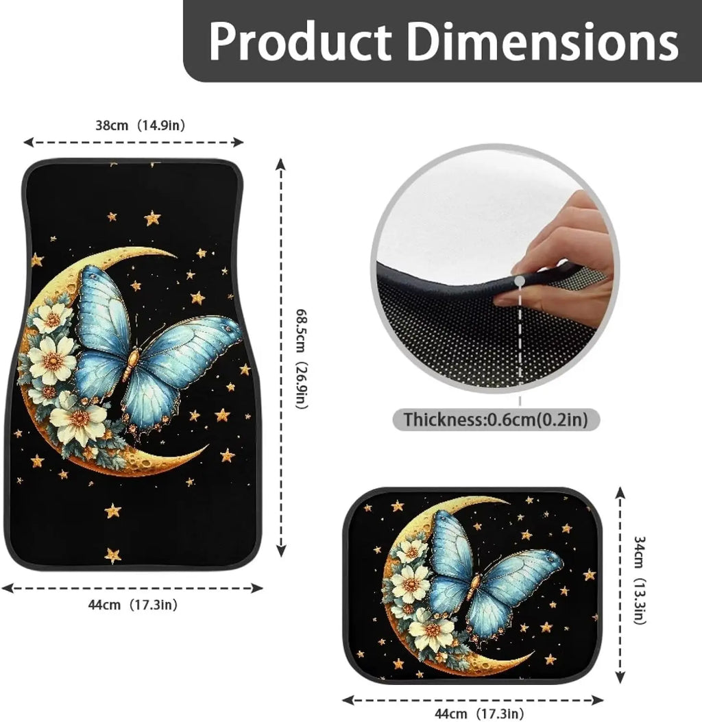 Butterfly Floral Moon Car Floor Mats – Set of 4 All Weather Car Floor Mats HIP