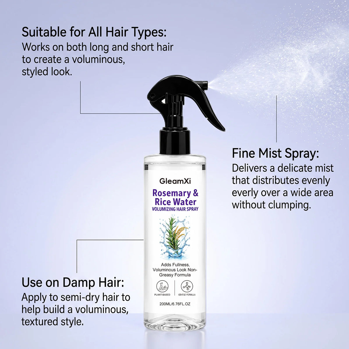 Rosemary Rice Water Hair Spray – Volume & Frizz Control Hair Styling Spray HIP