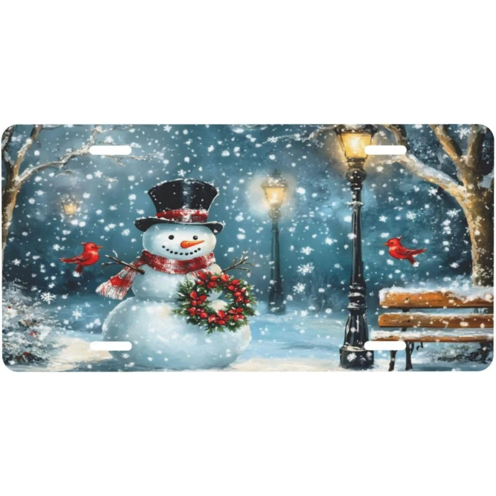 Christmas Snowman Cardinal Aluminum Front License Plate 6x12" Decorative License Plate HIP 1