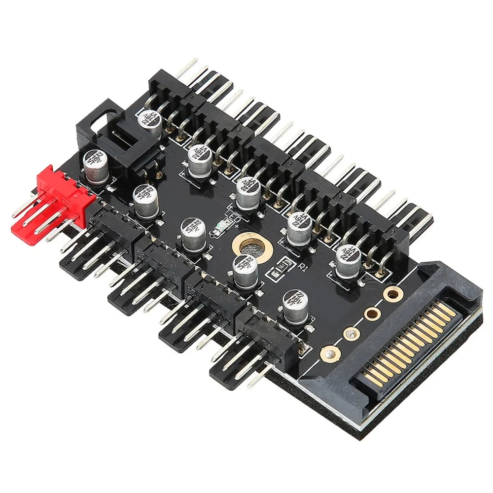 10-Port PWM Fan Hub Splitter – 4-Pin SATA PC Cooling PC Fan Hub HIP