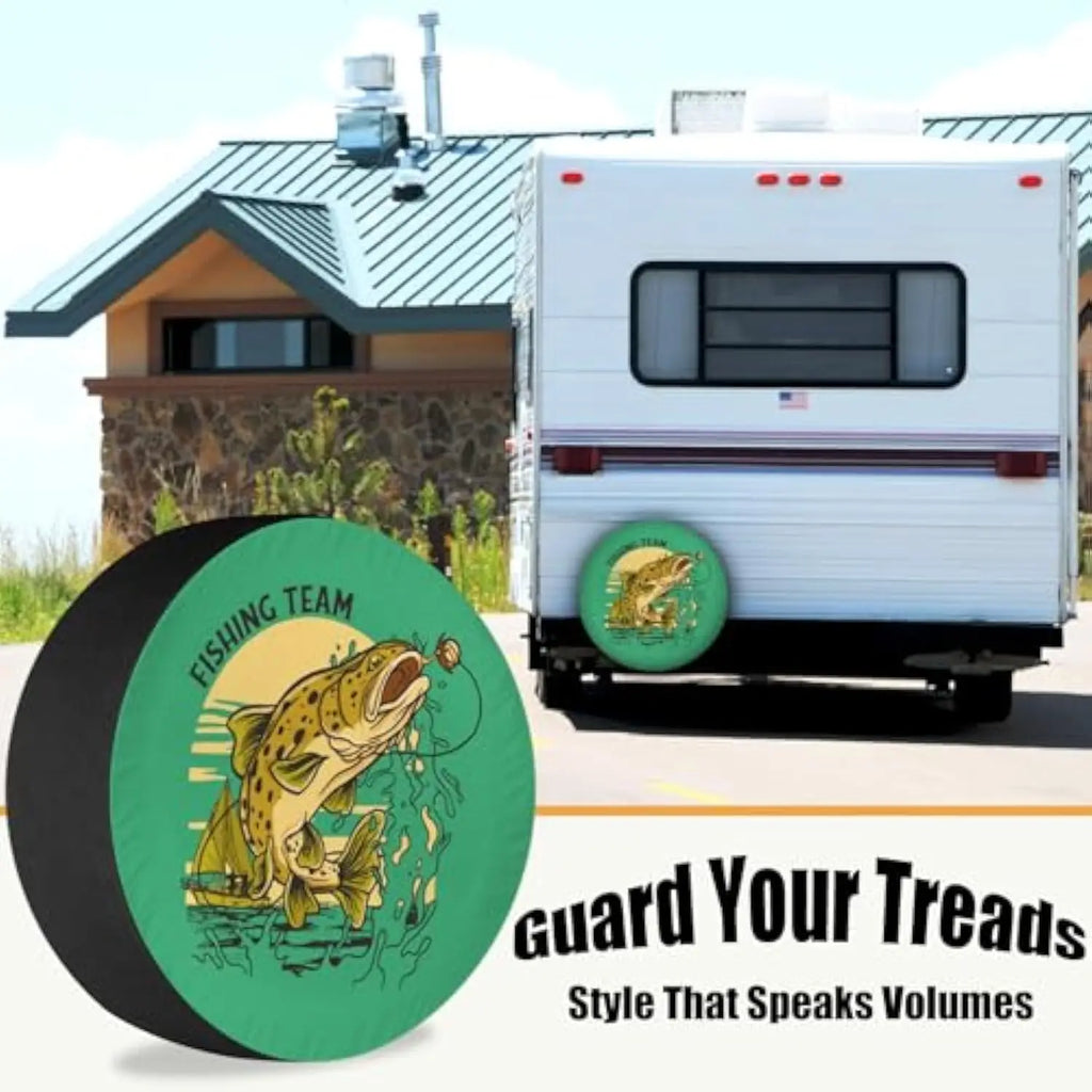 Fishing Trout Leaping Spare Tire Cover – Weatherproof Polyester Spare Tire Cover HIP