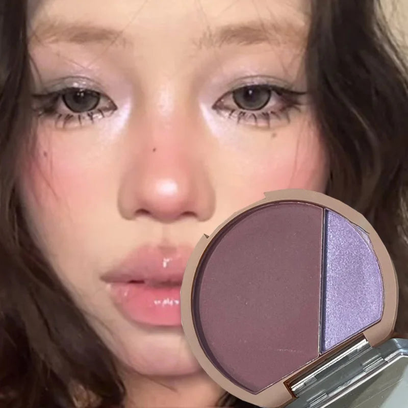 Punk Purple Brown Blush Highlighter Palette Two-color Eyeshadow Brighten Face Contour Waterproof Sweat-proof Rouge Powder Makeup HIP