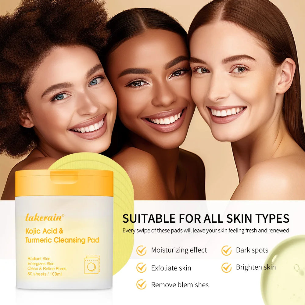 80pcs Turmeric Kojic Acid Cleansing Pads Balance Skin Oil Exfoliating Remove Excess Keratin Facial Sponges For Cleansing HIP