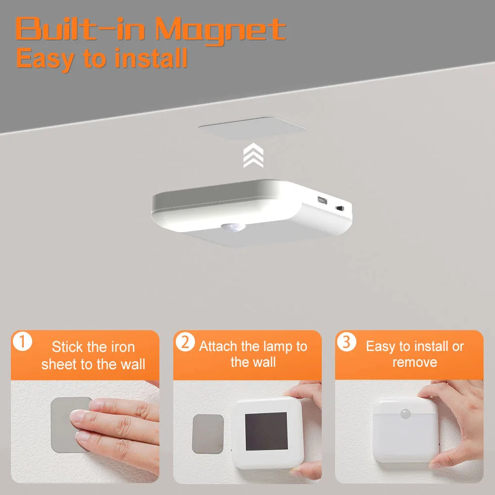Motion Sensor LED Night Light – USB-C Rechargeable Square Lamp Motion Sensor Night Light HIP