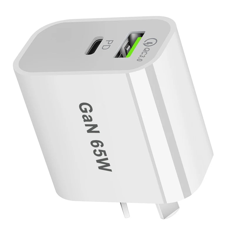 65W GaN USB-C Fast Wall Charger – 2-Port PD 3.0 | EU/US/AU/UK USB-C Wall Charger HIP