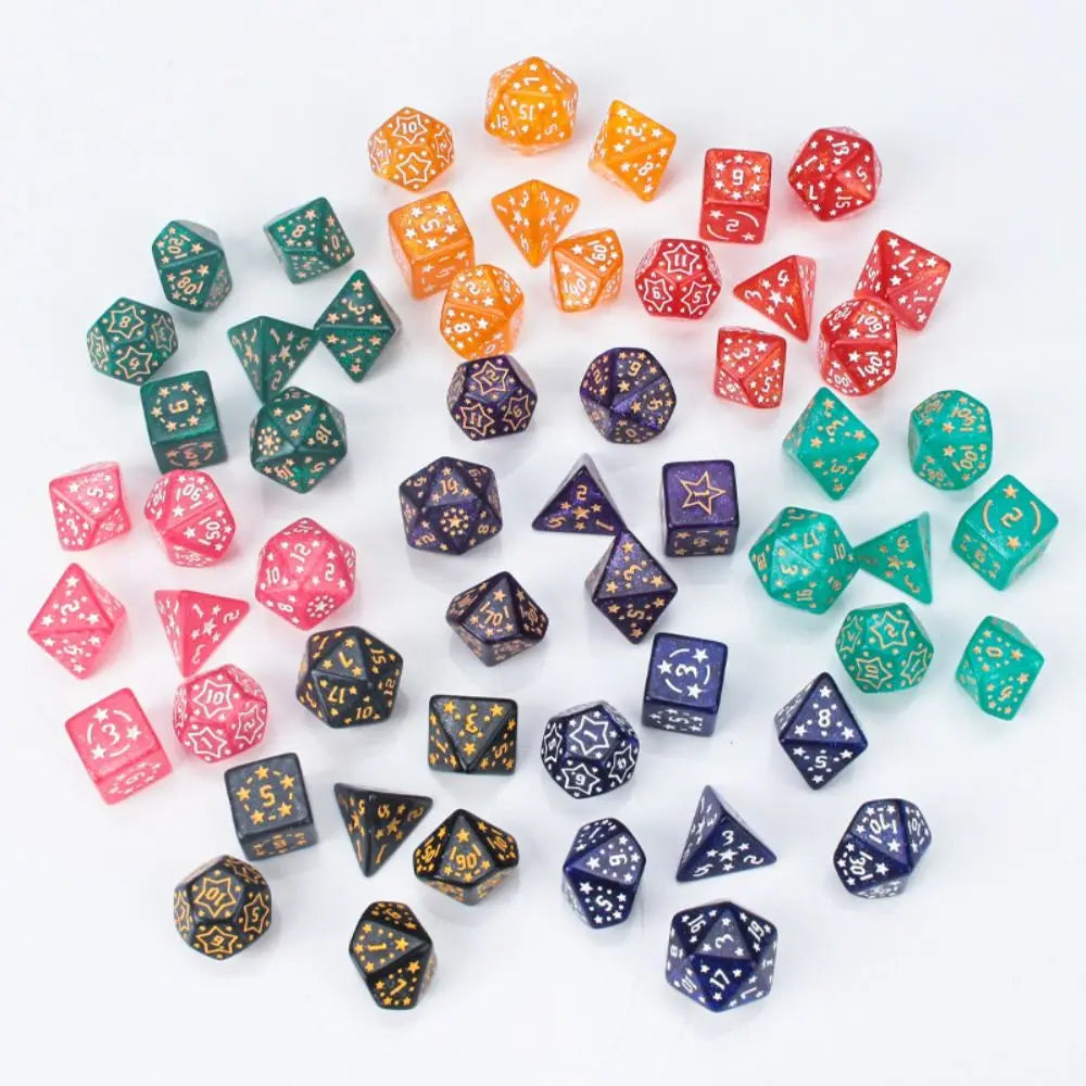 7-Piece Acrylic Star Polyhedral Dice Set – D4 to D20, 8 Colors Polyhedral Dice Set HIP