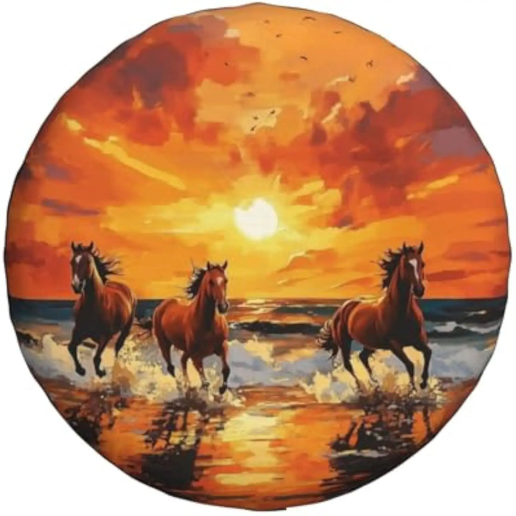 Sunset Horses Spare Tire Cover – Weatherproof Polyester for RV SUV Spare Tire Cover HIP