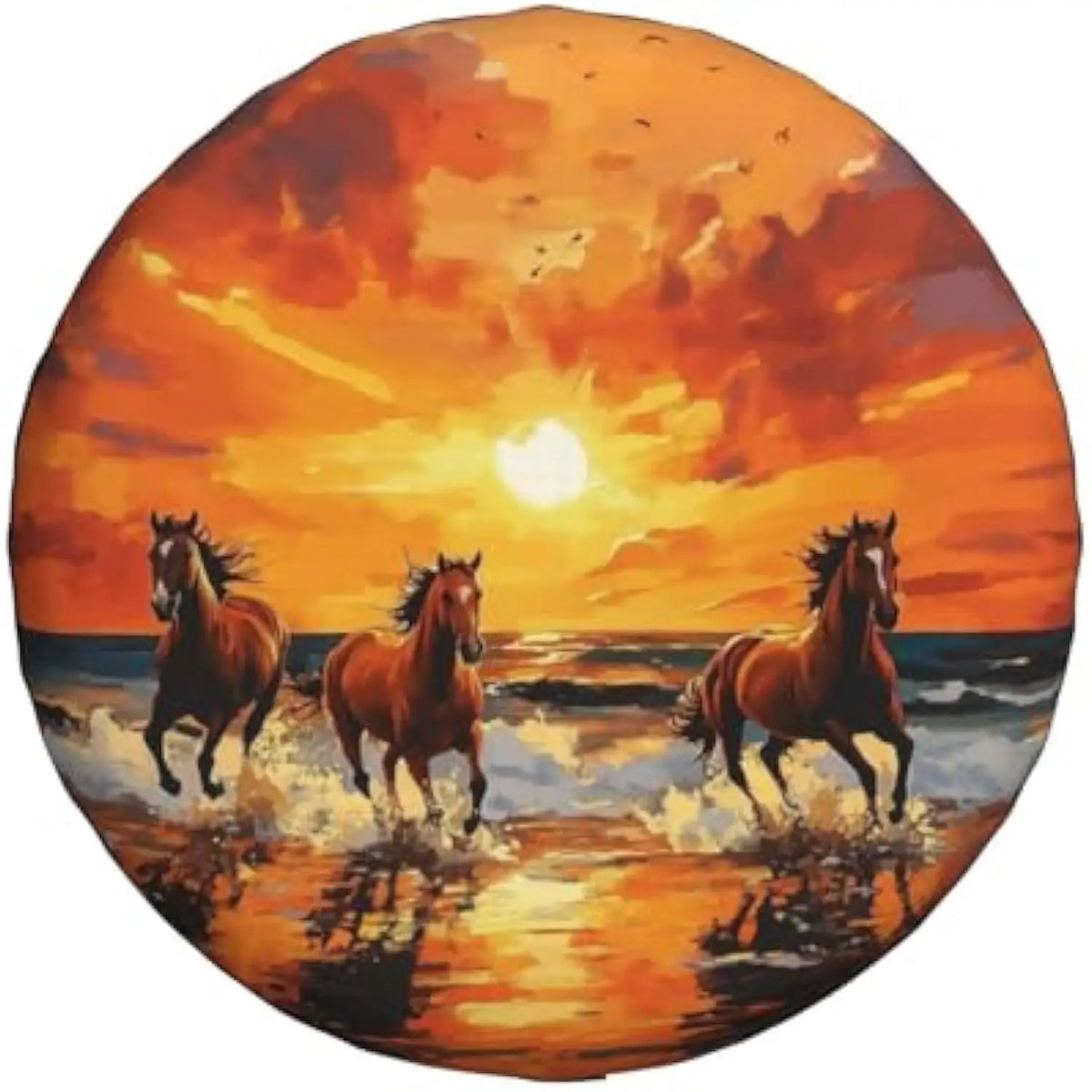 Sunset Horses Spare Tire Cover – Weatherproof Polyester for RV SUV Spare Tire Cover HIP