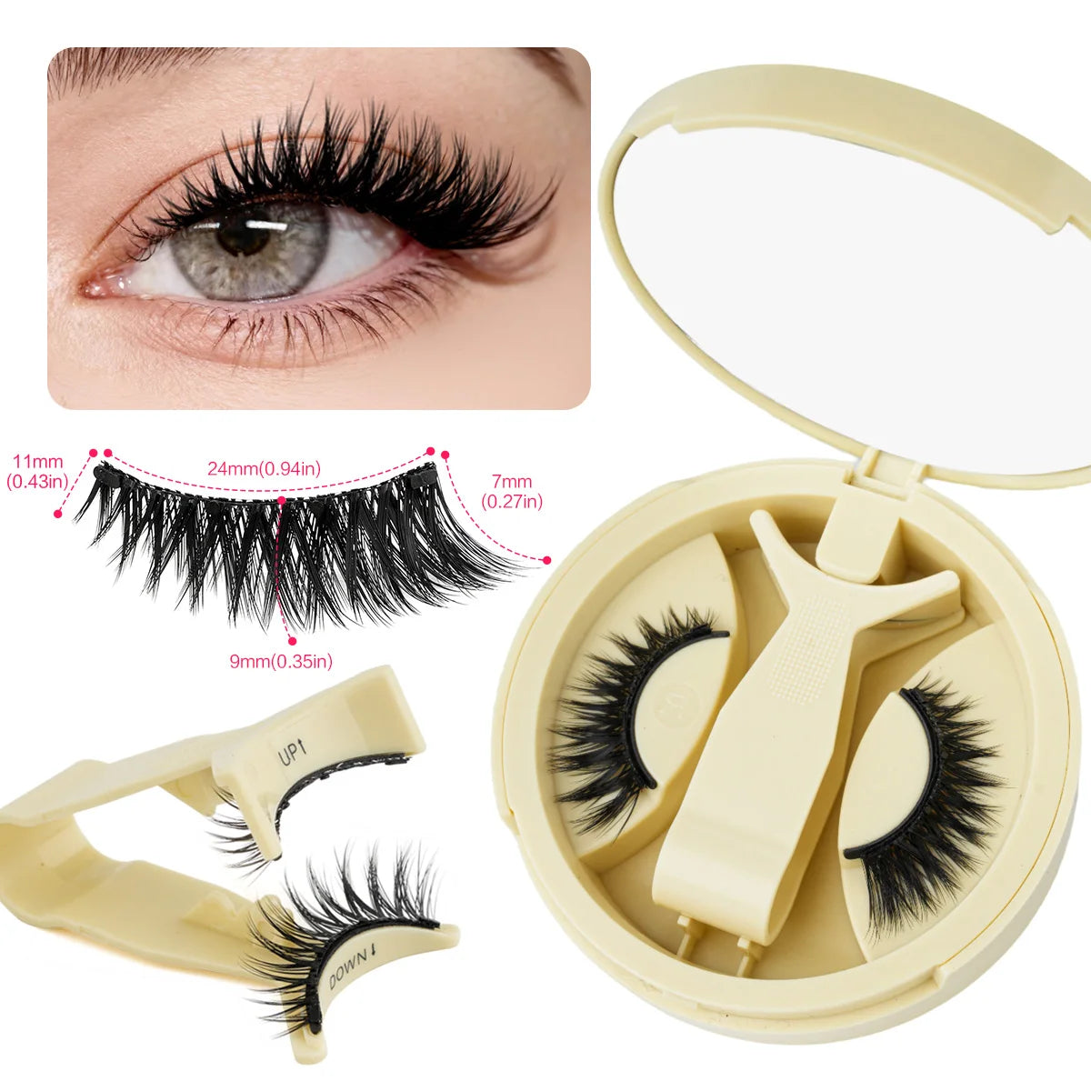 1 Pair Reusable Magnetic Eyelashes 3D Mink Lashes Long-Lasting No Glue Needed False Eyelashes and Magnetic Tweezers Set HIP LQ05