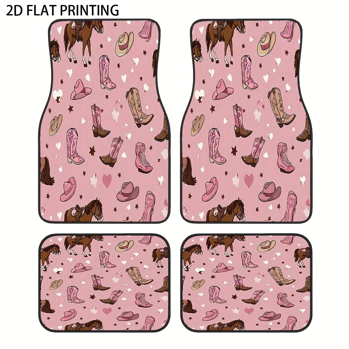 4-Pc Western Cowgirl Car Floor Mats – Pink Cow Print Car Floor Mats HIP