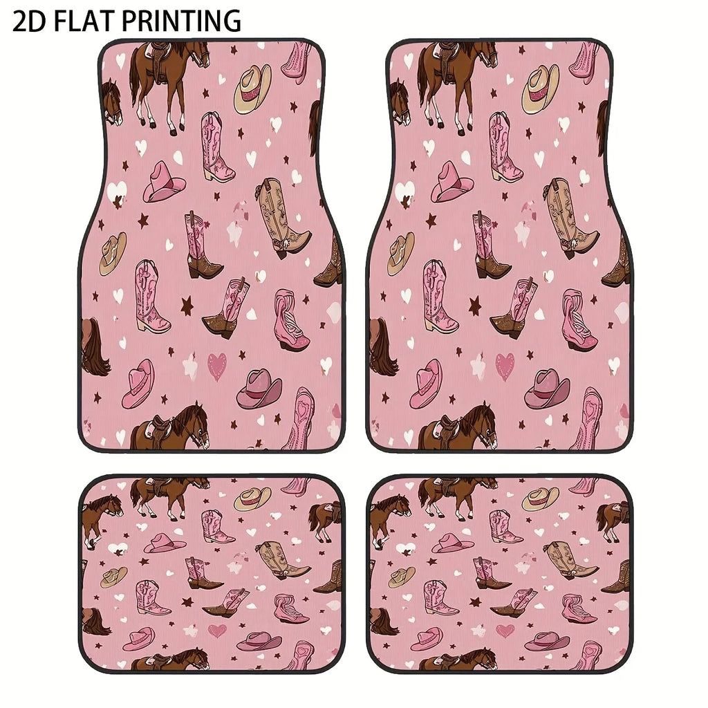 Western Cowgirl Car Floor Mats – Pink Cow Print, 4-Piece Set Car Floor Mats HIP