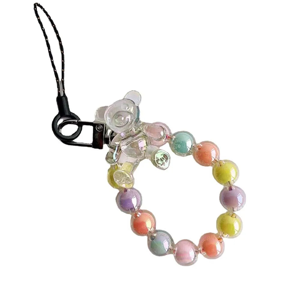 Crystal Macaron Beads Bear Phone Wrist Strap & Keychain Phone Wrist Strap HIP 12 Beads ABS