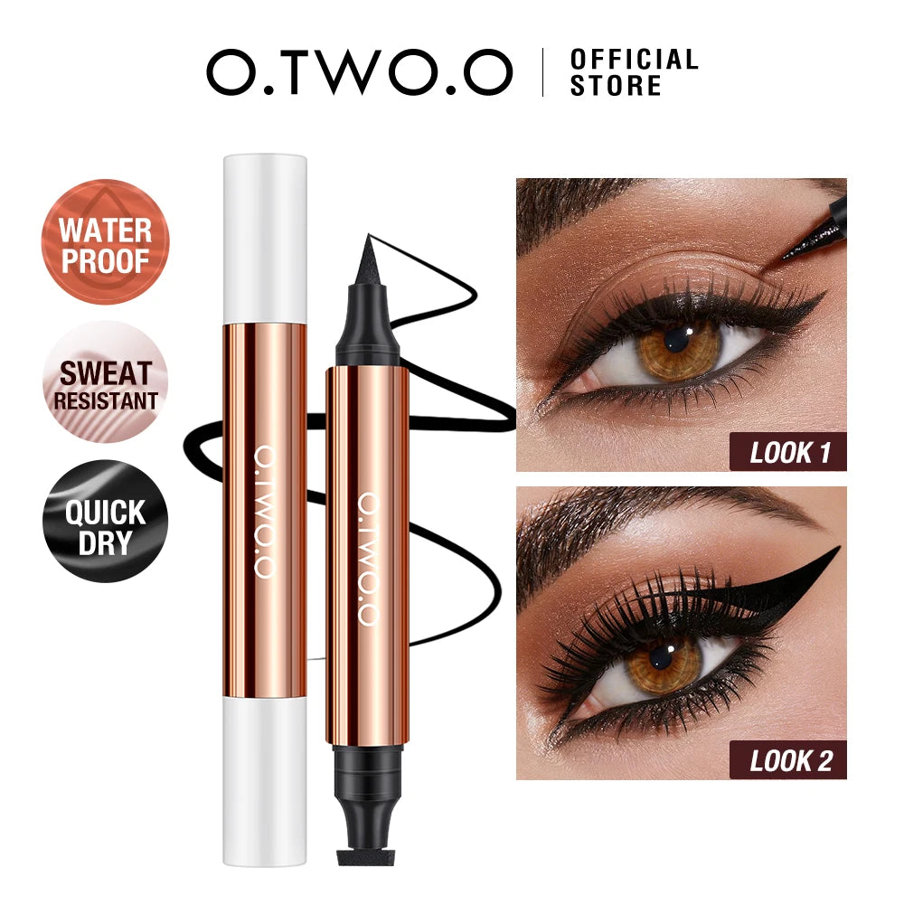 O.TWO.O Black Eyeliner Stamp Liquid Eyeliner Pen Waterproof Fast-dry Long-lasting Smooth Double-ended Eyeliner Stamp Eye Makeup HIP