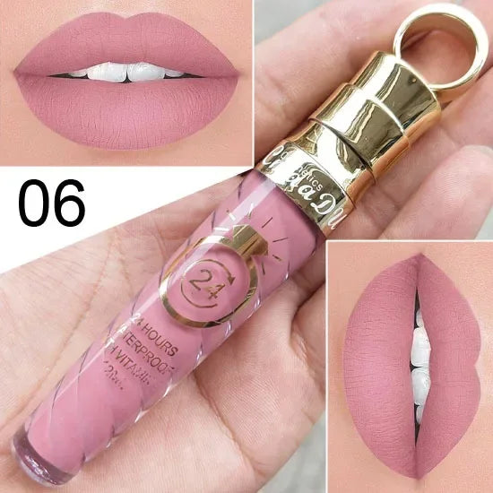 20 Colors Lipstick Waterproof Long Lasting Matte+Shimmer Mental Beauty Lip Gloss Nude Glitter Lip Gloss Beauty Sexy Lip Tint HIP 06