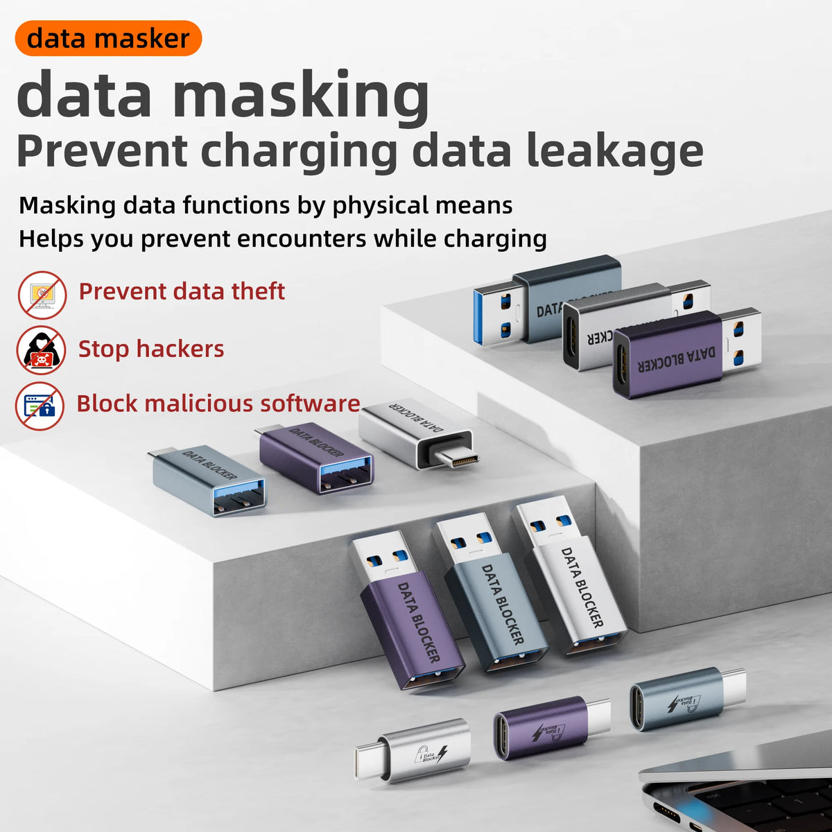 USB Data Blocker – Charge-Only USB-A & USB-C Adapter USB Security Adapter HIP