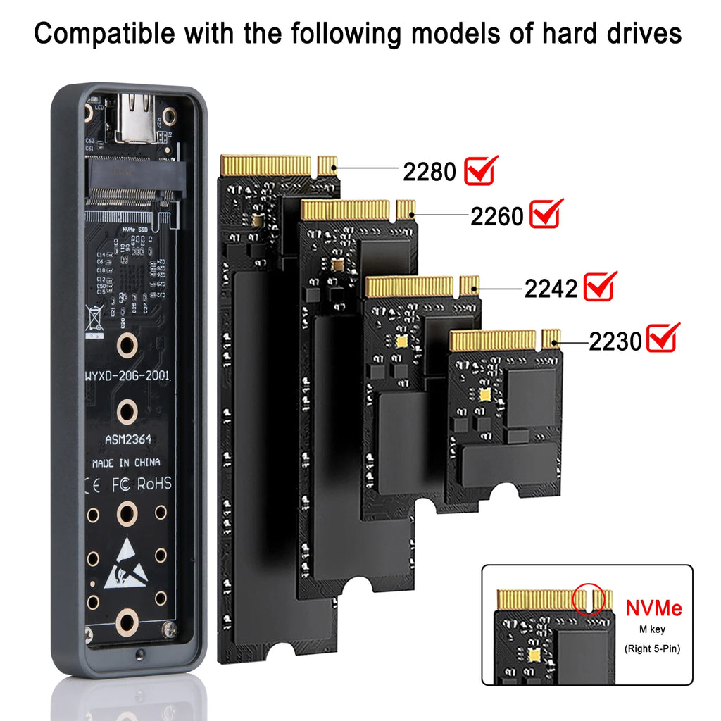 M.2 NVMe SSD Enclosure USB 3.2 Gen2×2 20Gbps Up to 4TB SSD Enclosure HIP