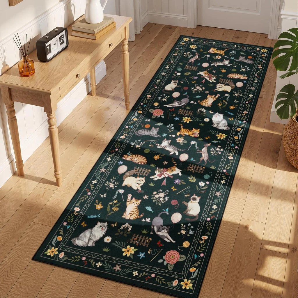 Botanical Cat Runner Rug – Non-Slip Floral Hallway Mat Runner Rug HIP 3 40x120cm-Felt