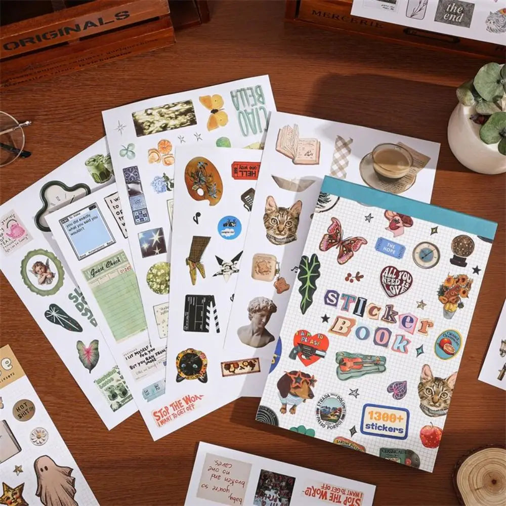 50-Sheet Sticker Book – 1300+ Retro Animal & Fruit Stickers Craft Sticker Book HIP