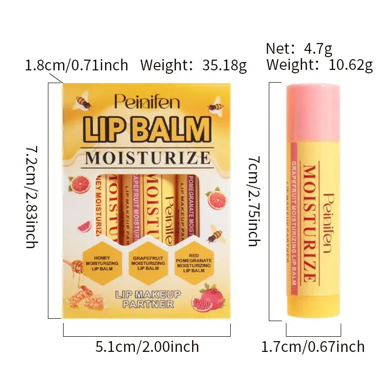 3-Piece Fruit Color-Changing Lipstick Set | Moisturizing Lip Balm Color-Changing Lipstick HIP
