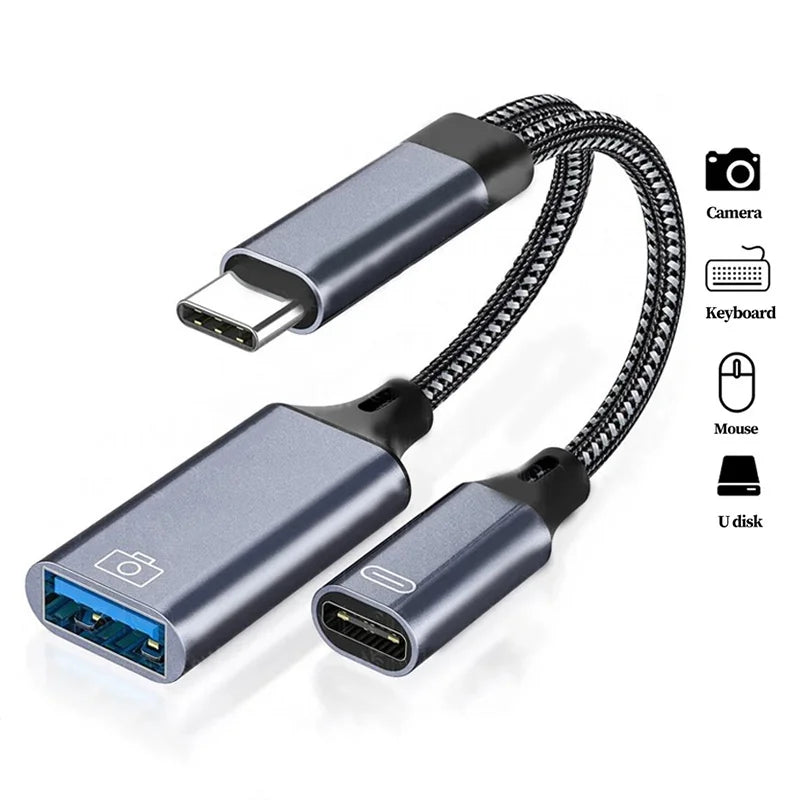 2-in-1 USB-C to USB-A OTG Cable & Charging Adapter OTG Cable Adapter HIP